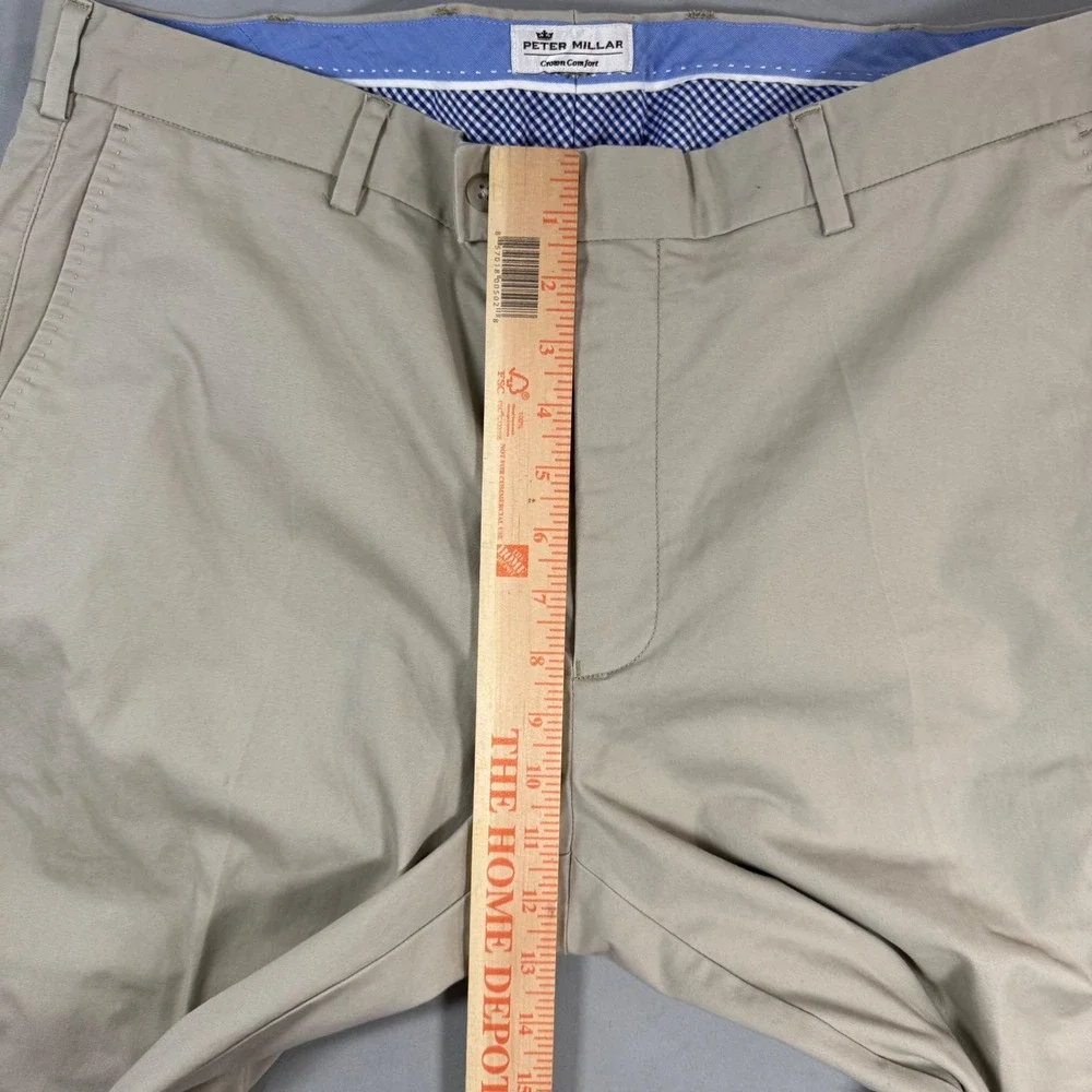 Peter Millar Crown Comfort Chino Pant Mens 38x33 Khaki Tan Flat Front Preppy
